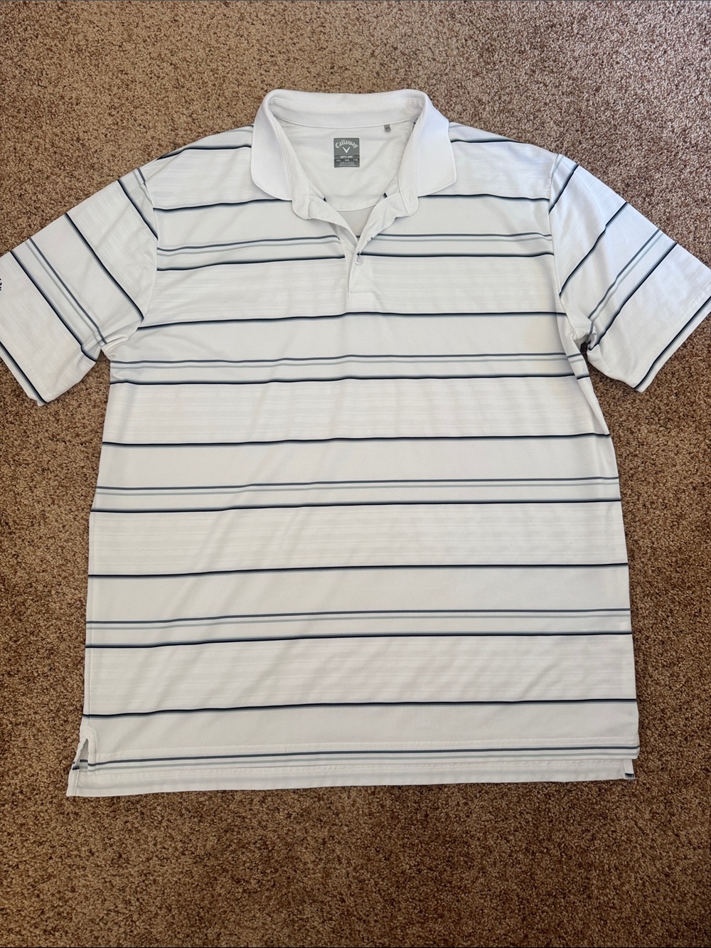 Callaway White Polo with Navy Horizontal Stripes - XXL